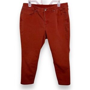 SIZE 14 PETITE BRICK RED SLIMMING STRETCH JEANS BANKS ANKLE DENIM